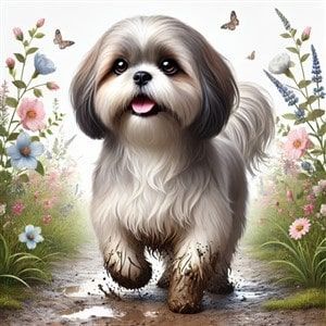 A Shih Tzu Walking in Mud