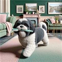 A Shih Tzu with canine toothbrush 