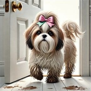A Shih Tzu with muddy paws