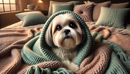 Senior Shih Tzu wrapped in blanket