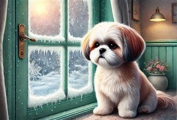 Shih Tzu looking at cold weather