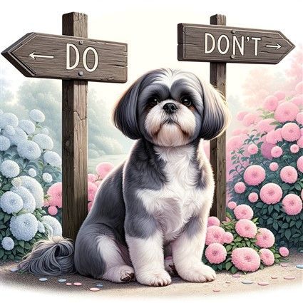 Shih Tzu at road with Do and Don't Sign