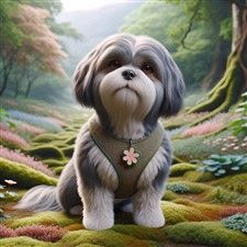 Shih Tzu with ID tag shaped like a flower