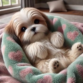 Shih Tzu Puppy in Heart Blanket