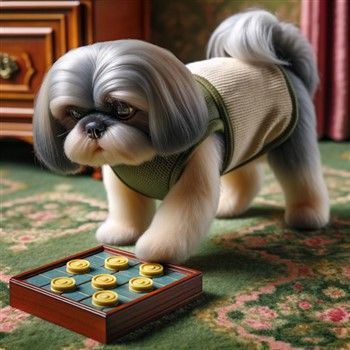 Shih Tzu playing puzzle game