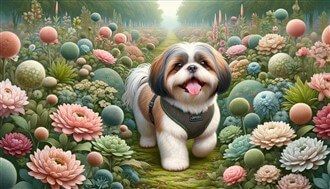Shih Tzu Walking with Beautiful Flowers