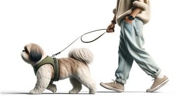 Shih Tzu being walked outside for bathroom needs
