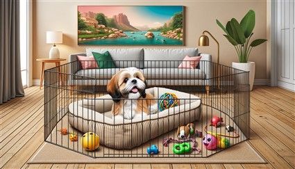 Shih Tzu in canine indoor pen