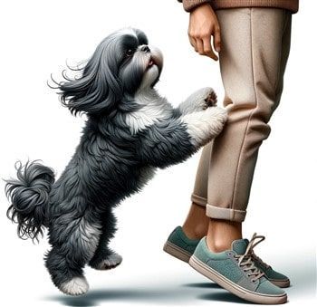 Shih Tzu jumping up on owner