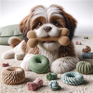 Shih Tzu puppy with teething toys - example, illustrated