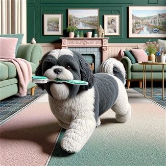 Shih Tzu dog with toothbrush in his mouth