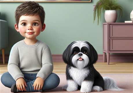 Shih Tzu with Child, illustrated