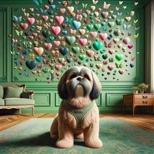 Shih Tzu with flowers and butterflies , illustrated 