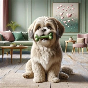 Shih Tzu with green bone dental treat