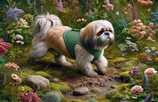 Shih tzu getting dirty outside