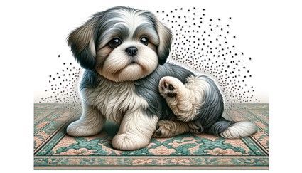 A Shih Tzu with Fleas - Illustrated image