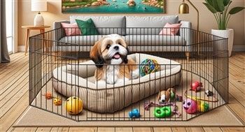 Shih Tzu in playpen