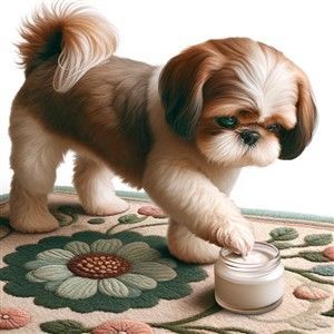 shih Tzu paw in cream for insect bite