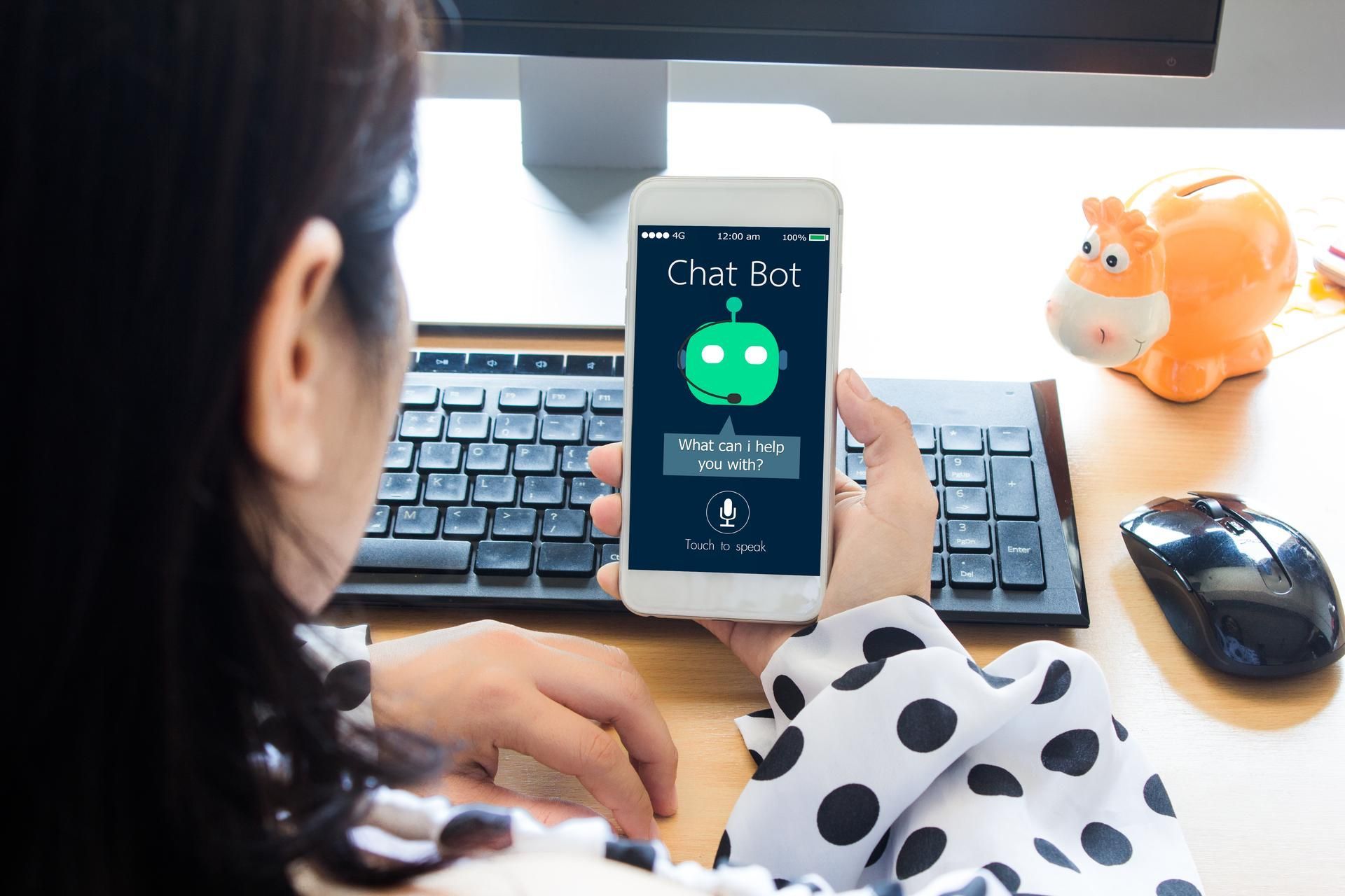 female person check her chatbot landing page