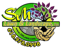 SM Lawn & Landscape logo with green lettering, purple leaves, and phone number 618-978-0998