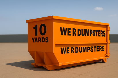 An orange 10-yard dumpster with 