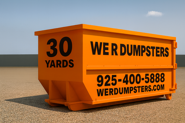 An orange 10-yard dumpster with 