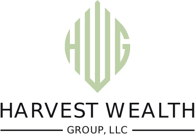 Harvest Wealth Group, LLC logo in pale green and black on a white background