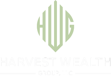 Green geometric logo above faint text reading “Harvest Wealth” on a white background