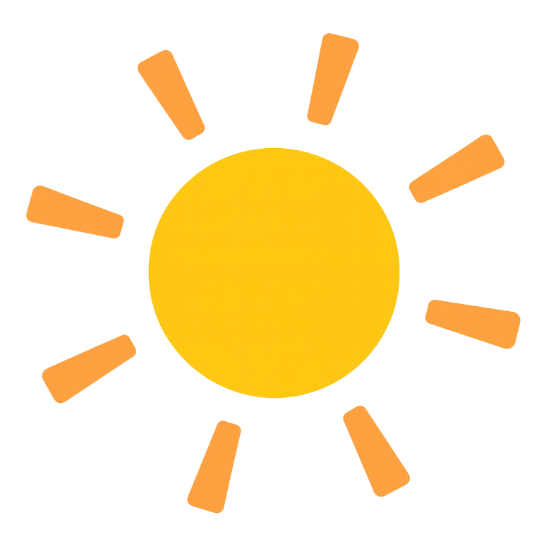 Drawing of a bright, yellow sun with rays.