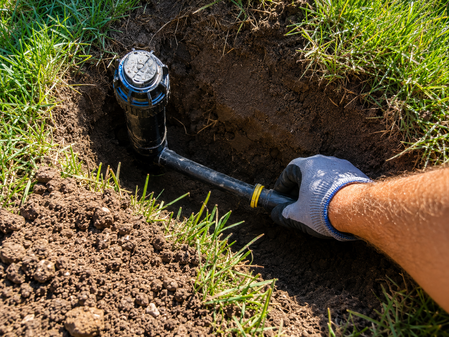 Person using a green-handled tool to trim grass along a sidewalk edge