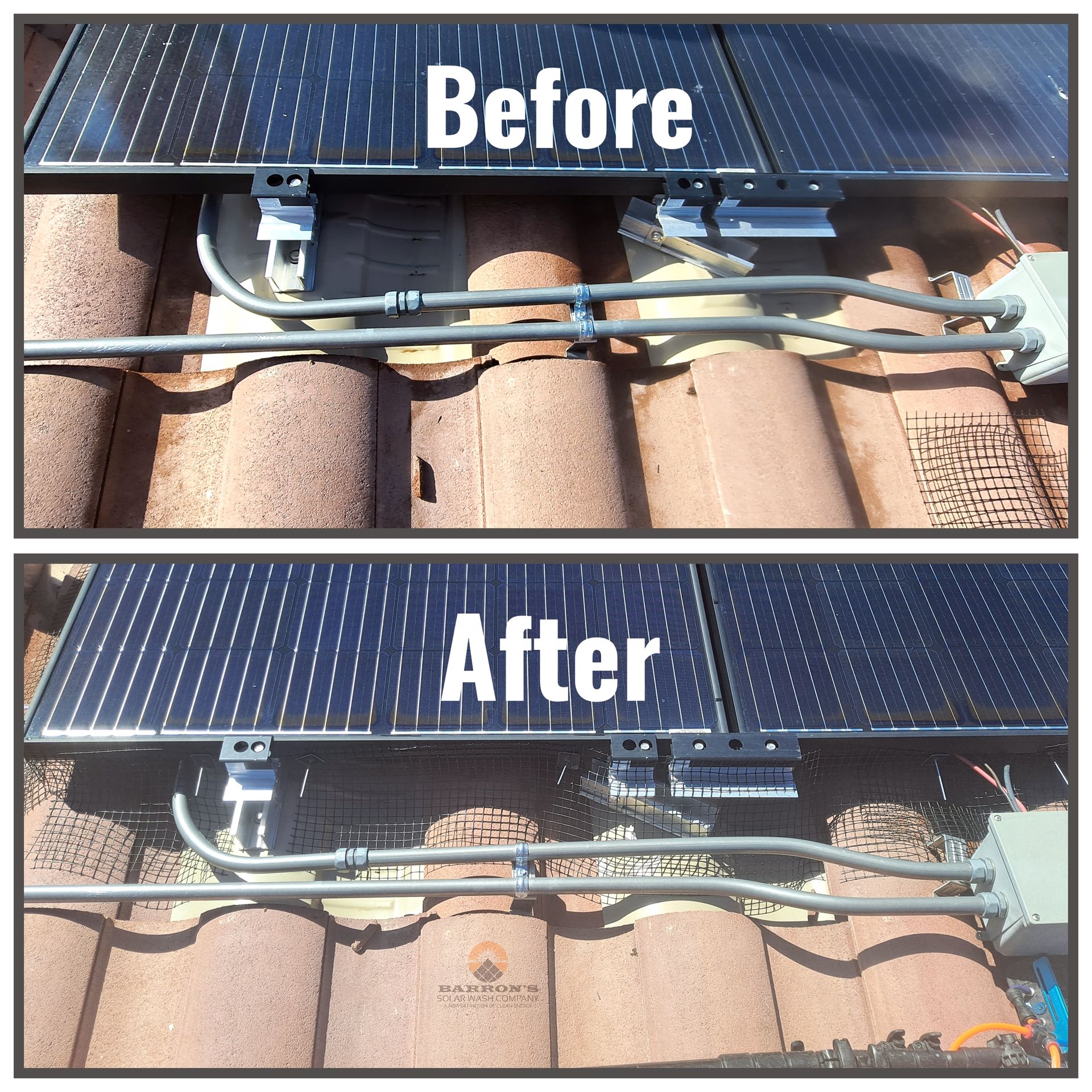 Before and after pictures of solar panel pigeon guard  in Henderson, NV