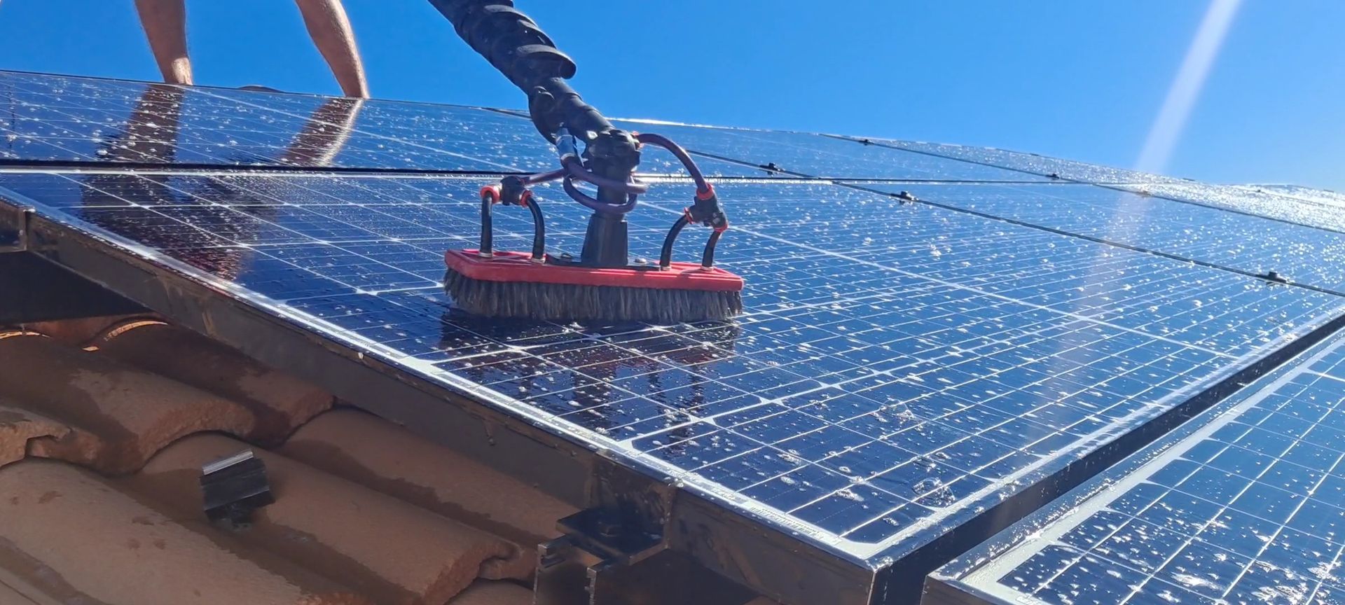 close-up of anti-static wash on the solar panels