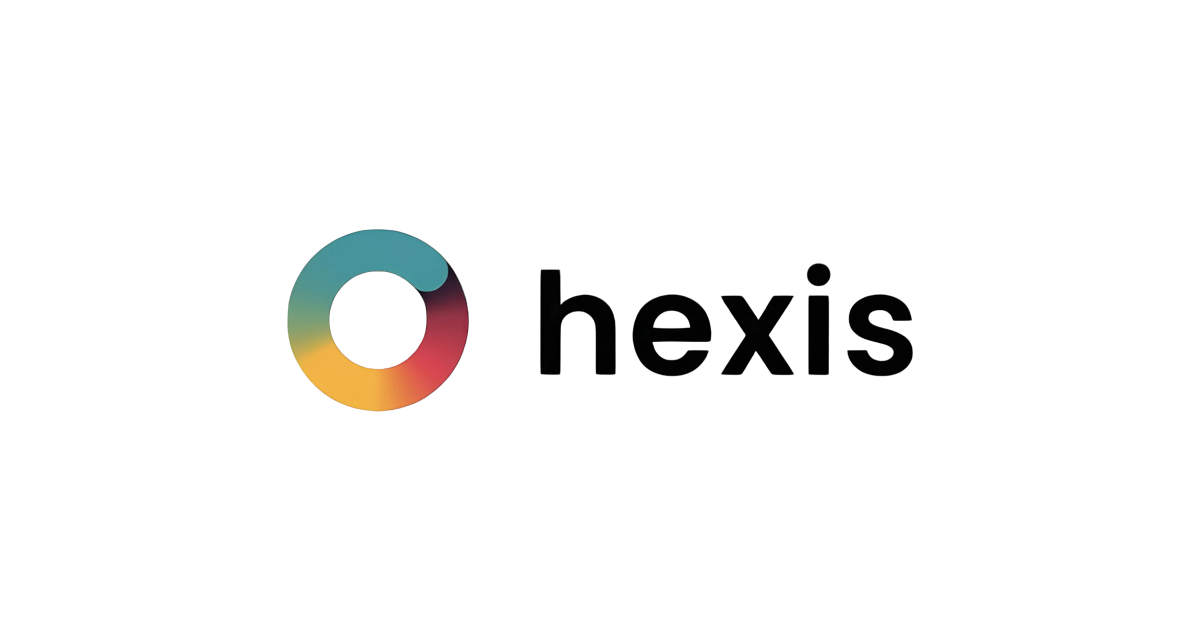 The logo for hexis is a colorful circle with the word hexis on it.