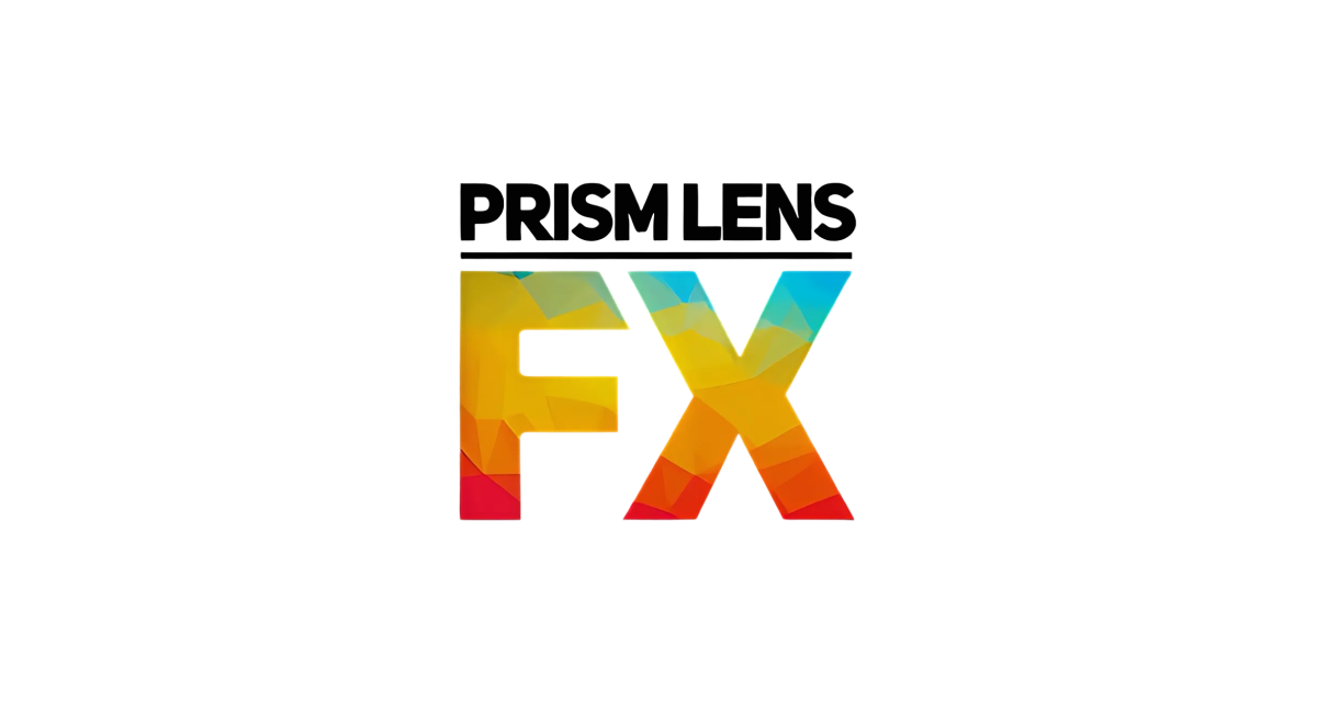 A colorful logo for prism lens fx on a white background