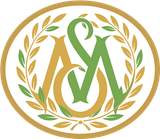 Gold and green ornate logo with interwoven letters V and W inside an olive wreath circle