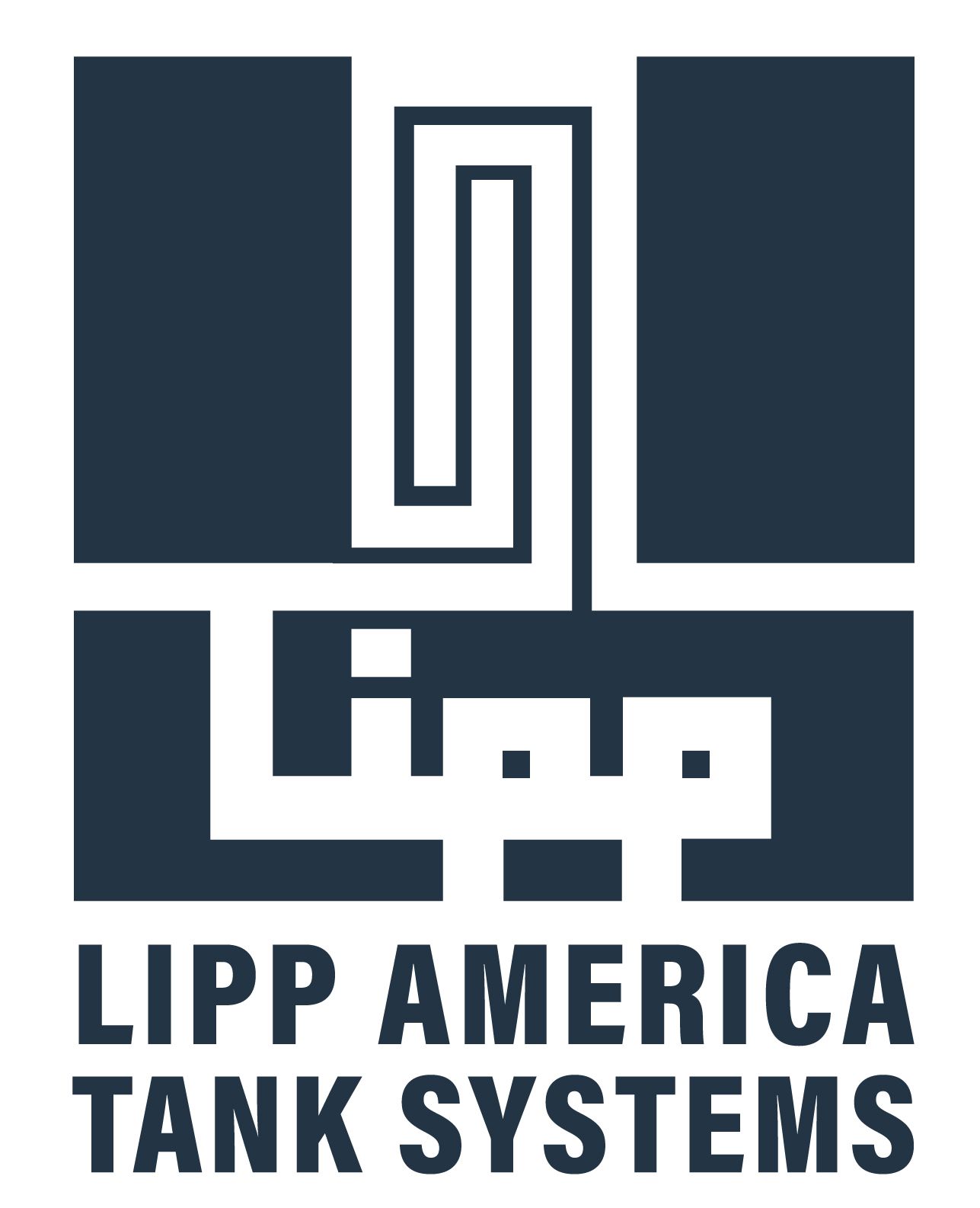 Lipp America Tank Systems logo in dark blue and white with stylized industrial icon