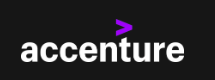 Accenture logo in white with a purple arrow on a black background