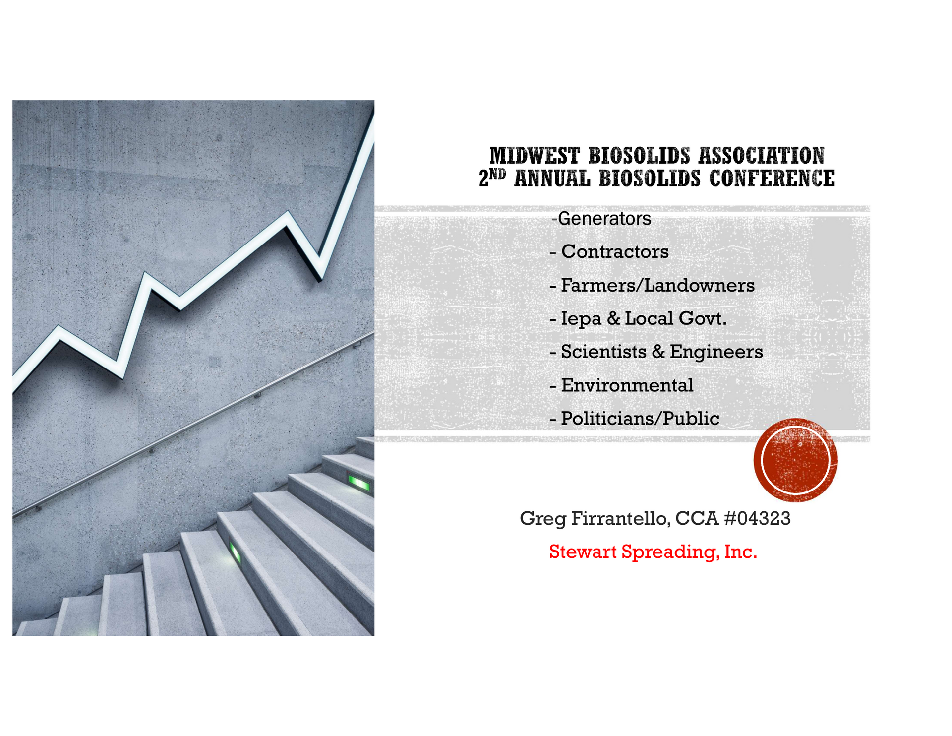 Community relations brochure cover with gray upward line graphic and a list of conference topics on white background