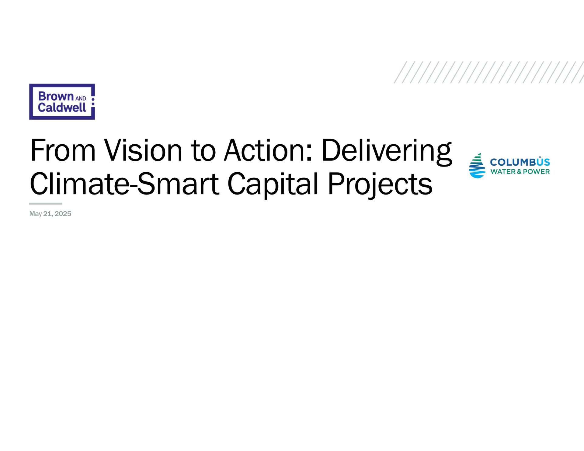 Presentation slide titled “From Vision to Action: Delivering Climate-Smart Capital Projects”