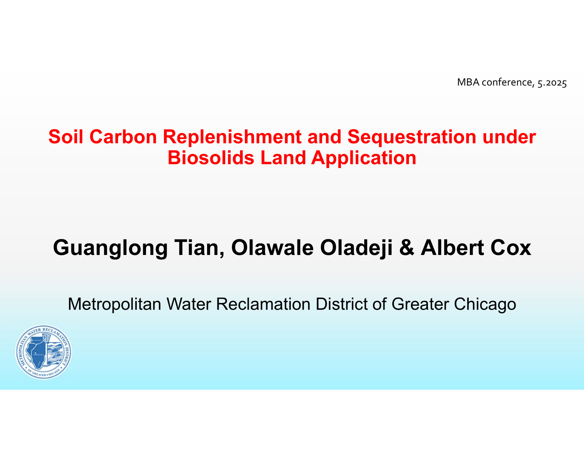 Presentation slide: “Soil Carbon Replenishment and Sequestration under Biosolids Land Application”