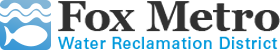 Fox Metro Water Reclamation District logo with blue water waves and black and blue text