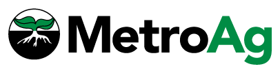 MetroAg logo with green and black text beside a black-and-green circular leaf icon