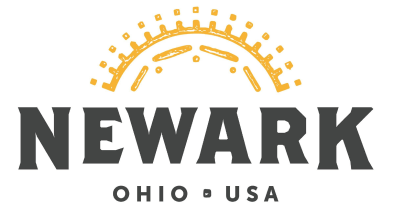 Newark, Ohio, USA logo with gold arch and dark gray text
