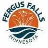 Fergus Falls, Minnesota logo with orange sun, green water, and black text