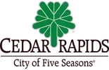 Cedar Rapids city logo with green flower, black text, and the tagline “City of Five Seasons”
