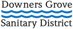 Downers Grove Sanitary District logo with black text and blue wave lines