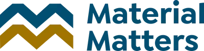 Material Matters logo with teal and gold geometric “M” icon and teal text