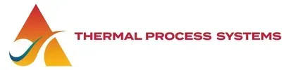 Thermal Process Systems logo with an orange-red triangular flame icon and gray text on a white background