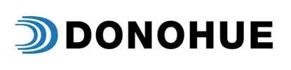 Donohoe logo with blue stylized “D” and black wordmark on white background