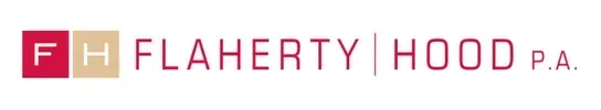 Flaherty Hood P.A. logo in red and pink text with FH monogram.